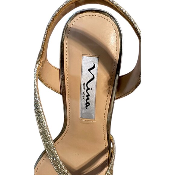 Nina New York Womens Gold Glitter Strappy Stiletto Heel Sandals Size 6M - Picture 2 of 6